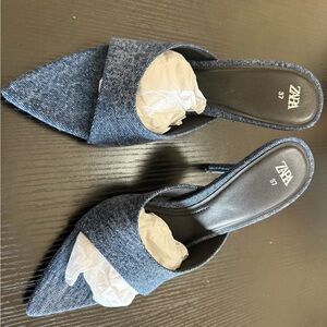 Zara Blue Denim Pointed Heels